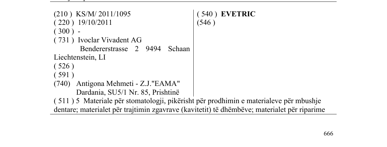 Zëri i markës EVETRIC në buletin