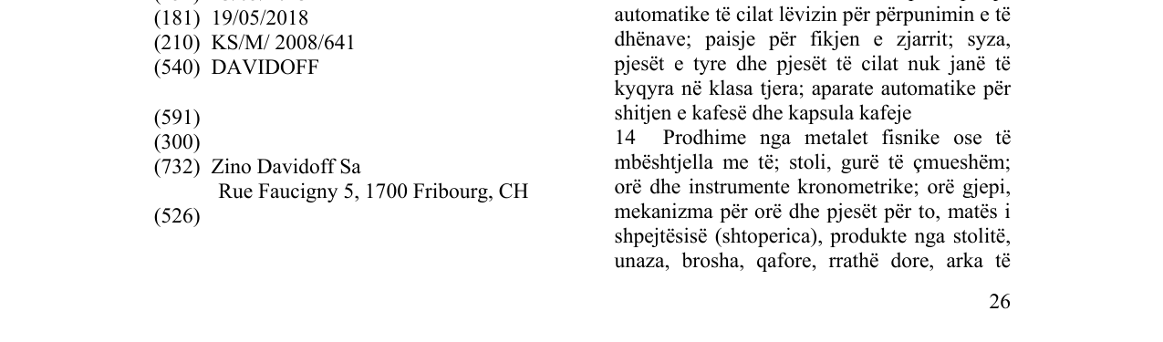 Zëri i markës DAVIDOFF në buletin