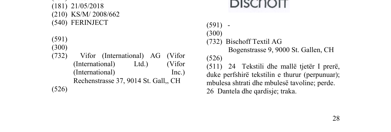 Zëri i markës FERINJECT në buletin