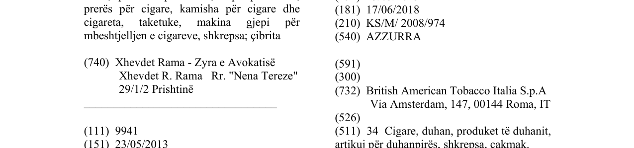 Zëri i markës AZZURRA në buletin