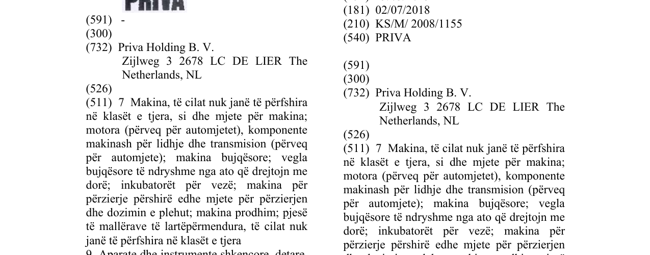 Zëri i markës PRIVA në buletin