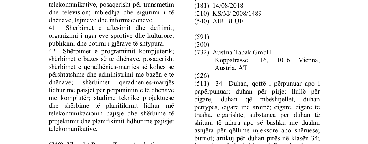 Zëri i markës AIR BLUE në buletin