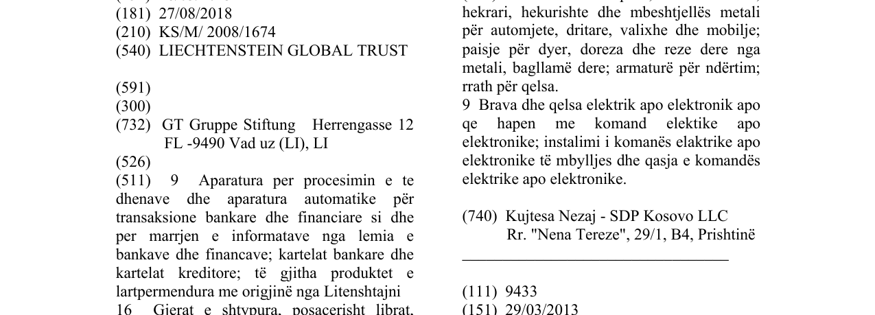 Zëri i markës LIECHTENSTEIN GLOBAL TRUST në buletin