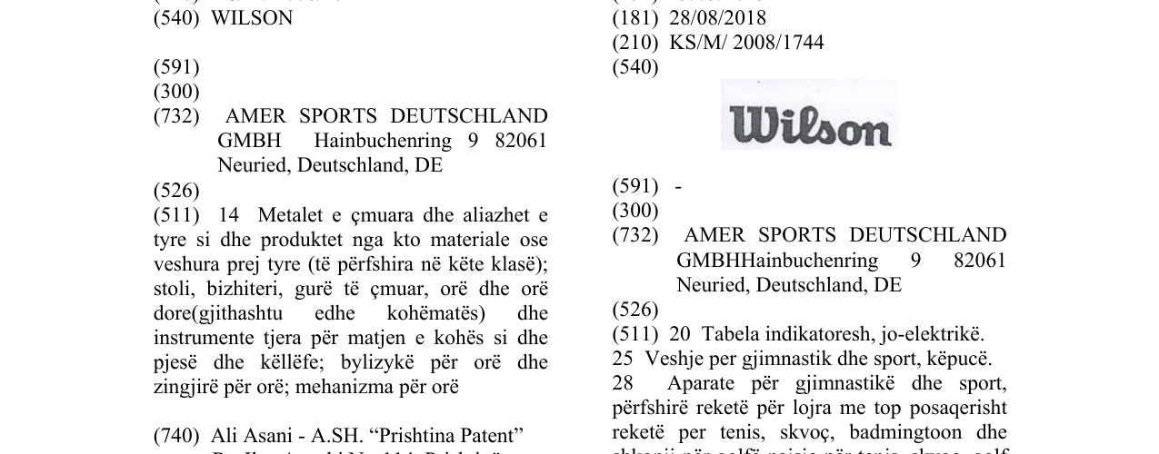Zëri i markës Wilson në buletin