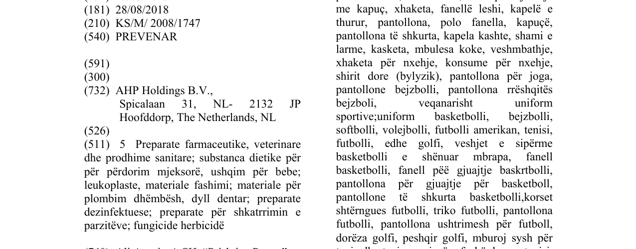 Zëri i markës PREVENAR në buletin