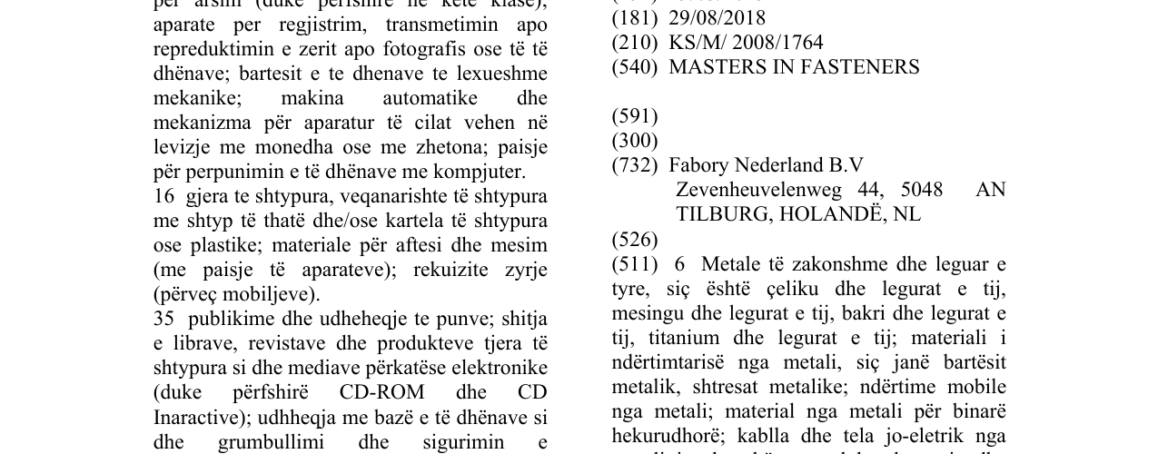 Zëri i markës MASTERS IN FASTENERS në buletin