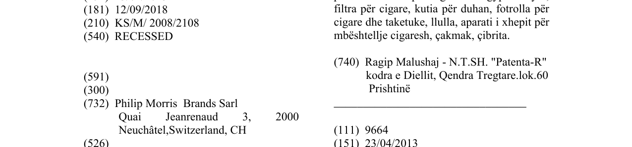 Zëri i markës RECESSED në buletin