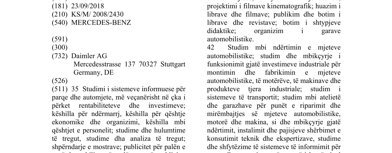 Zëri i markës MERCEDES-BENZ në buletin