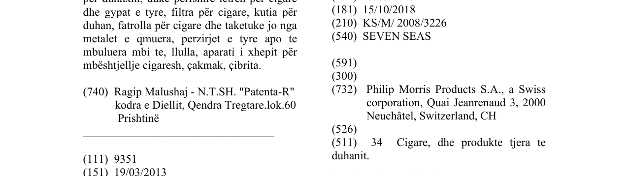 Zëri i markës SEVEN SEAS në buletin