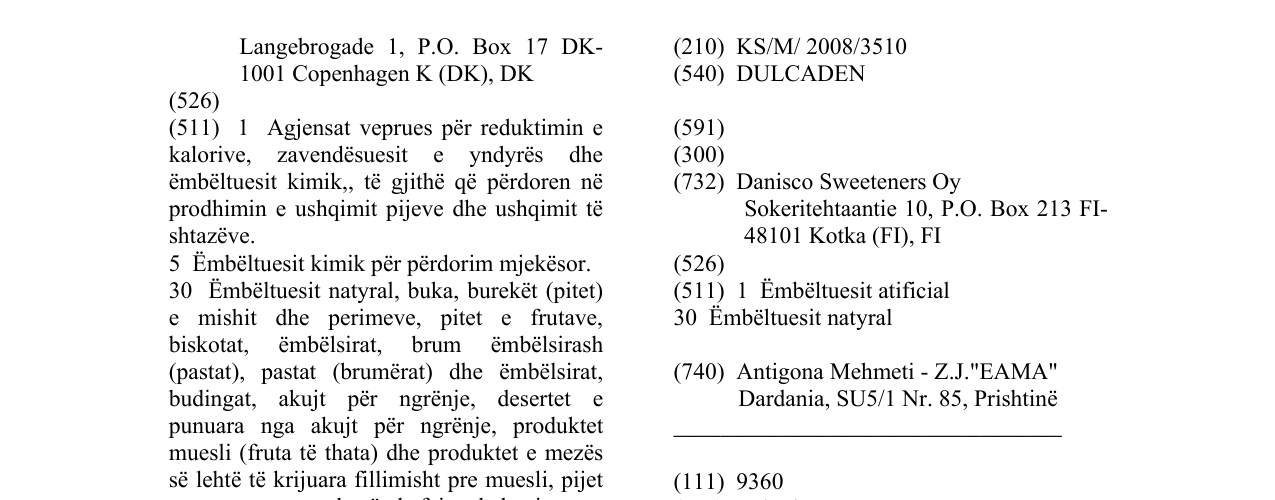 Zëri i markës DULCADEN në buletin