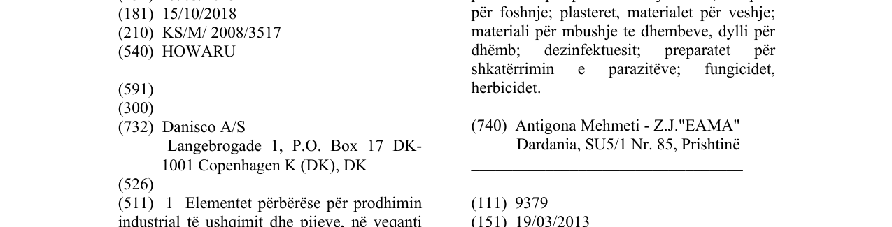 Zëri i markës HOWARU në buletin