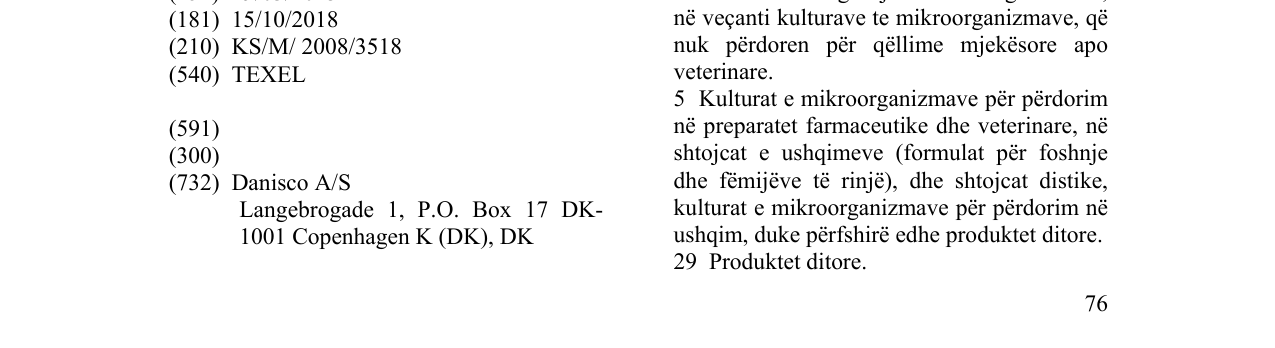 Zëri i markës TEXEL në buletin