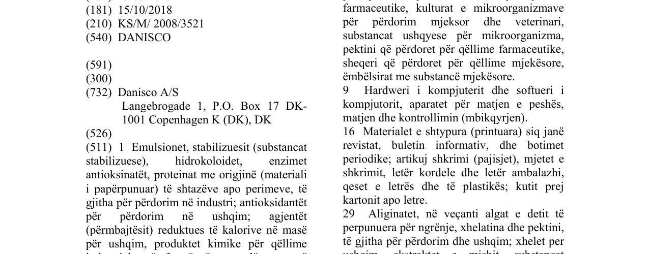 Zëri i markës DANISCO në buletin