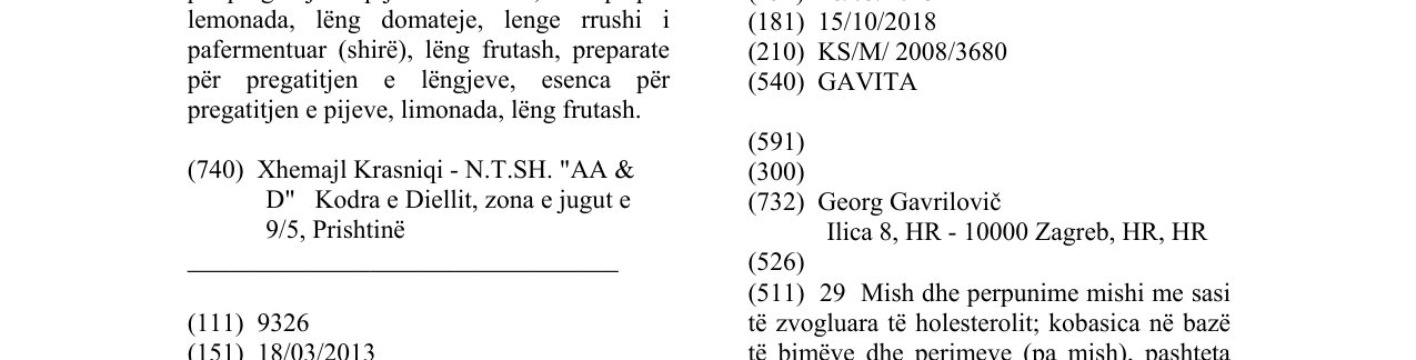 Zëri i markës GAVITA në buletin