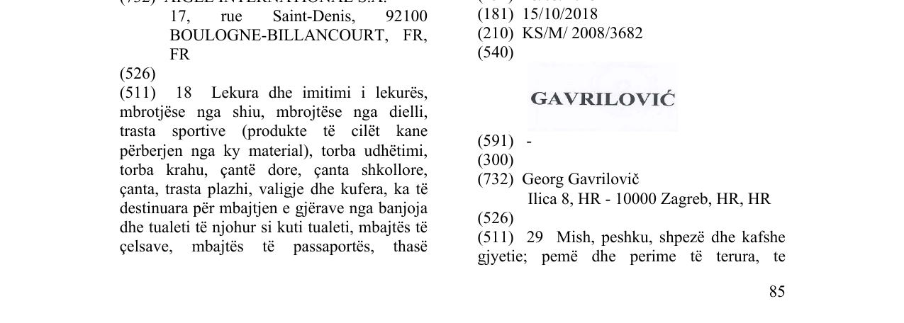 Zëri i markës GAVRILOVIĆ në buletin