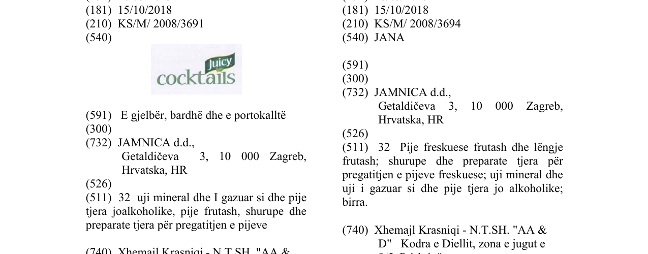 Zëri i markës Juicy cocktails në buletin