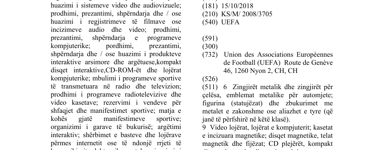 Zëri i markës UEFA në buletin