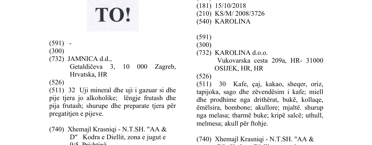 Zëri i markës KAROLINA në buletin