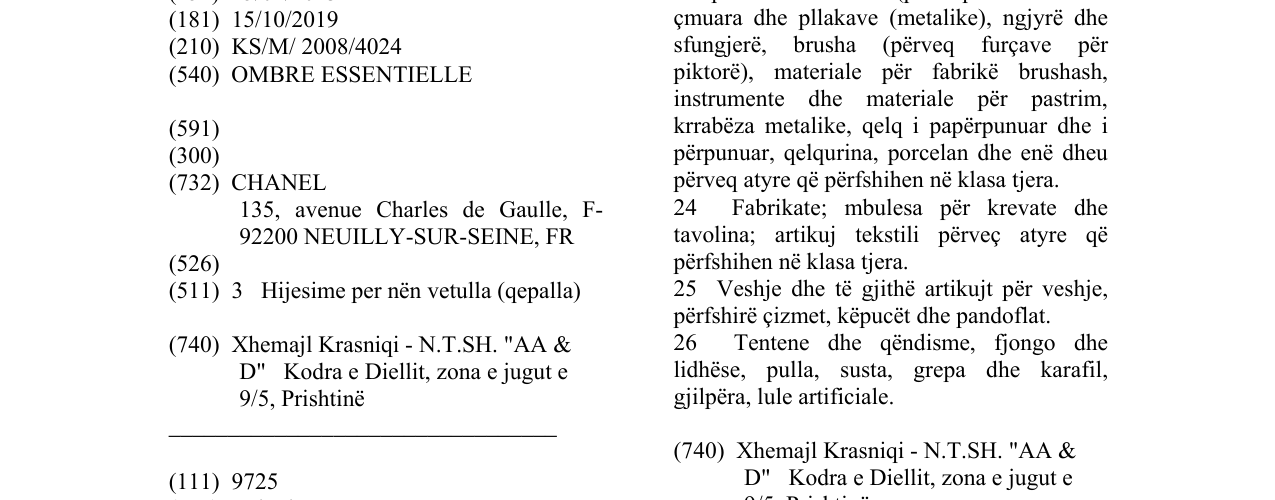 Zëri i markës OMBRE ESSENTIELLE në buletin