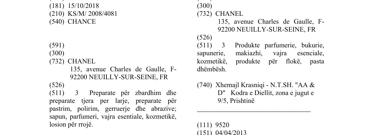 Zëri i markës CHANCE në buletin
