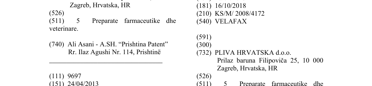 Zëri i markës VELAFAX në buletin