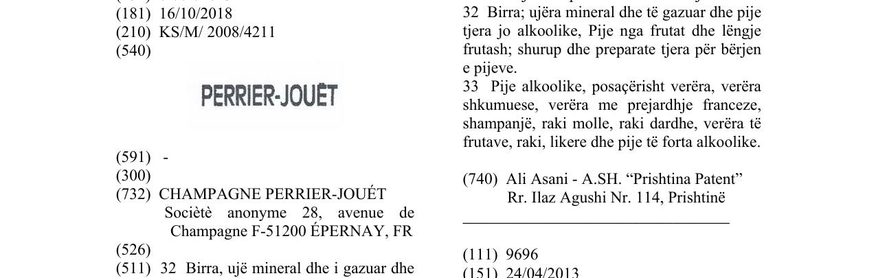 Zëri i markës PERRIER-JOUËT në buletin