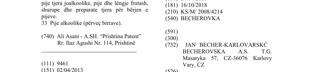 Zëri i markës BECHEROVKA në buletin