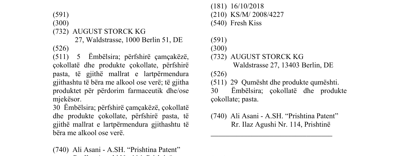 Zëri i markës Fresh Kiss në buletin
