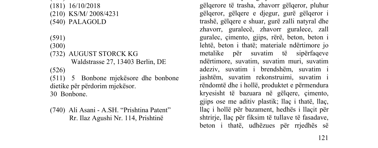 Zëri i markës PALAGOLD në buletin