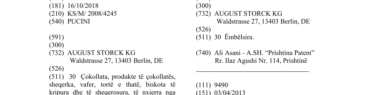 Zëri i markës PUCINI në buletin