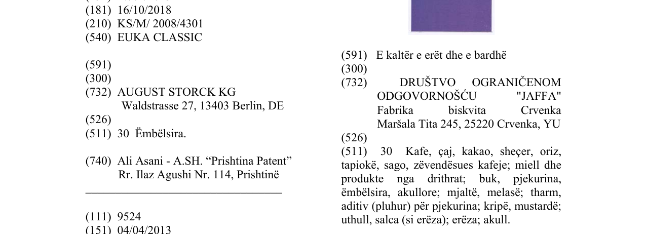 Zëri i markës EUKA CLASSIC në buletin