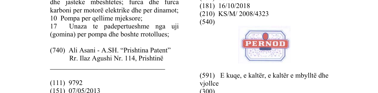 Zëri i markës PERNOD në buletin