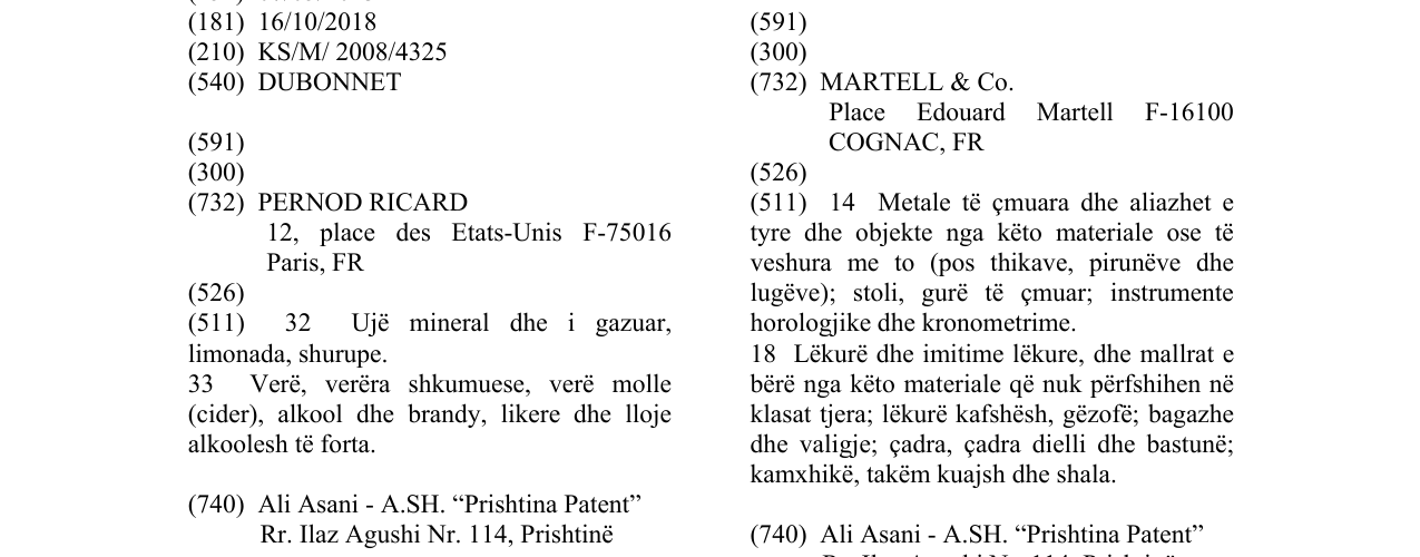 Zëri i markës DUBONNET në buletin