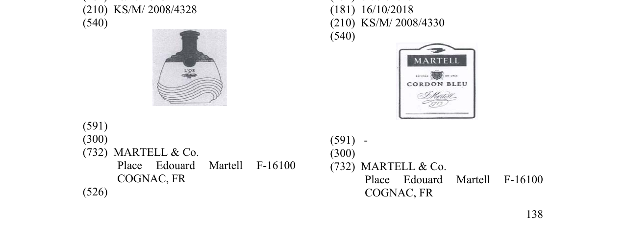 Zëri i markës MARTELL CORDON BLEU në buletin