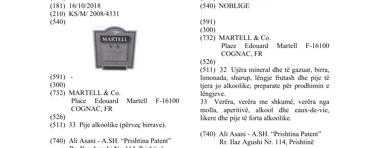 Zëri i markës MARTELL *V*S* në buletin
