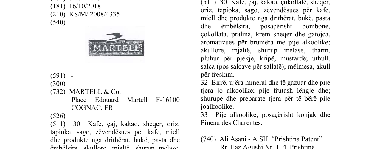 Zëri i markës MARTELL & FLYING BIRD në buletin