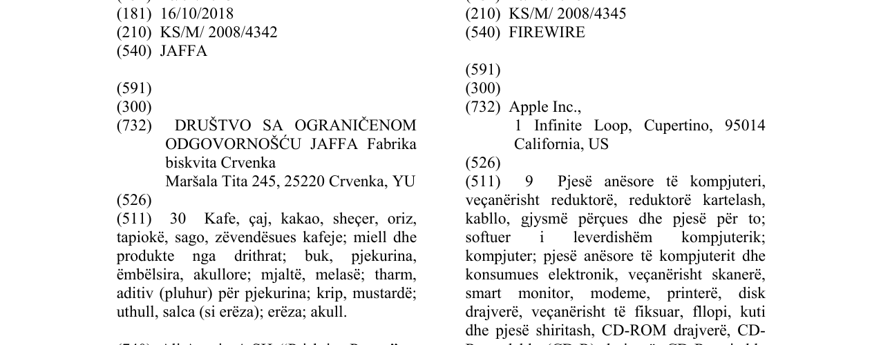 Zëri i markës JAFFA në buletin