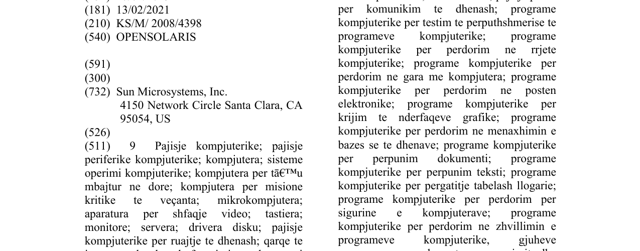 Zëri i markës OPENSOLARIS në buletin