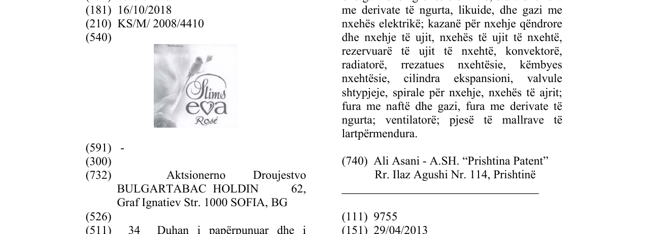 Zëri i markës Slims Eva Rose në buletin