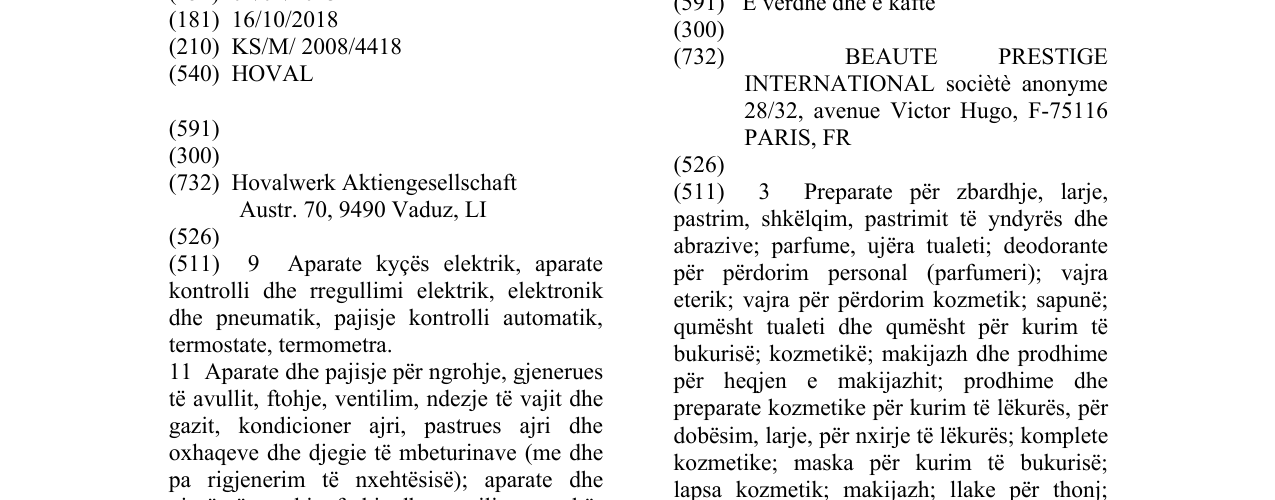 Zëri i markës HOVAL në buletin