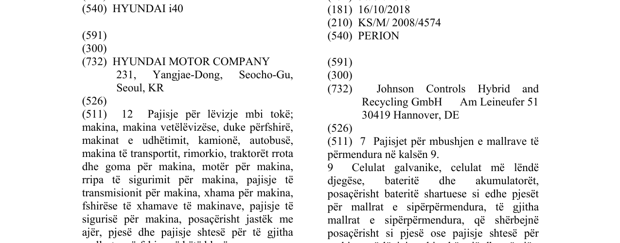 Zëri i markës PERION në buletin