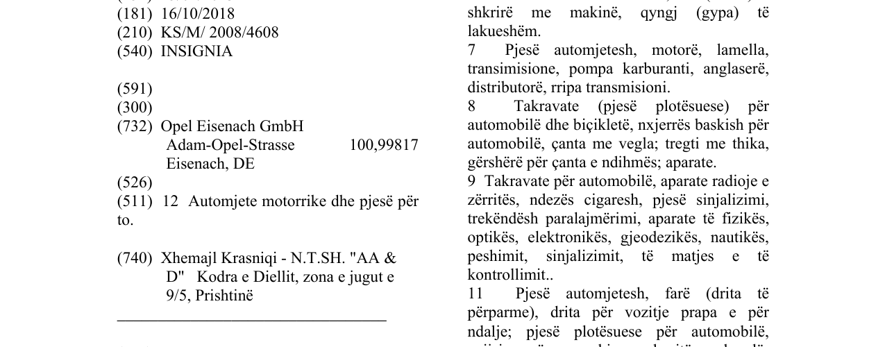 Zëri i markës INSIGNIA në buletin