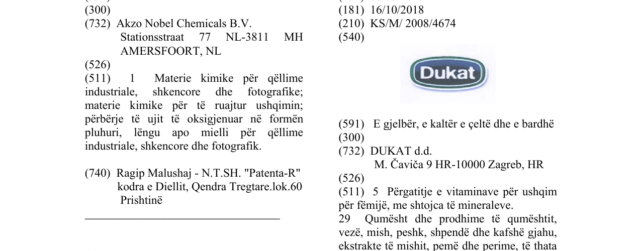 Zëri i markës DUKAT në buletin