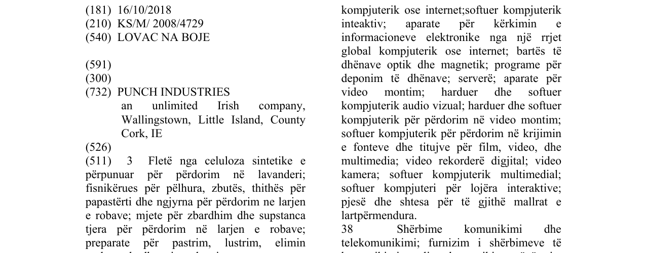 Zëri i markës LOVAC NA BOJE në buletin