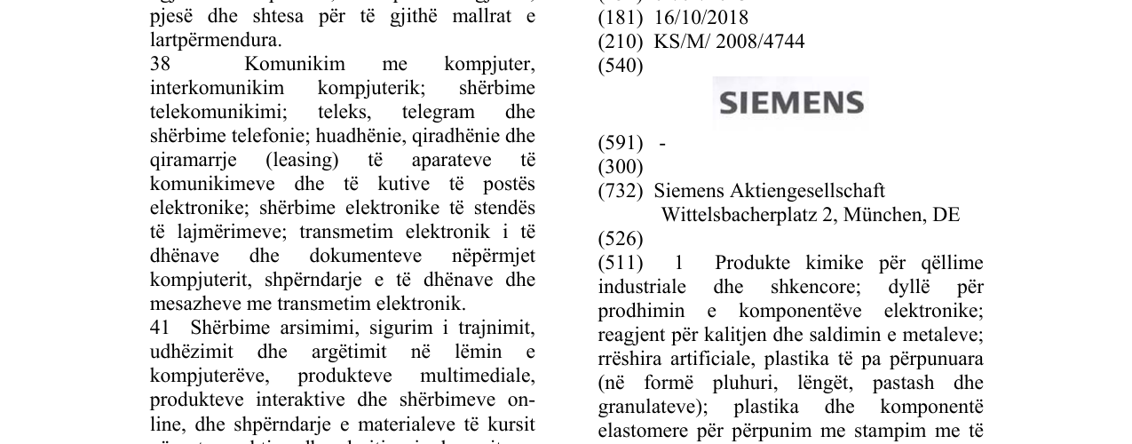 Zëri i markës SIEMENS në buletin