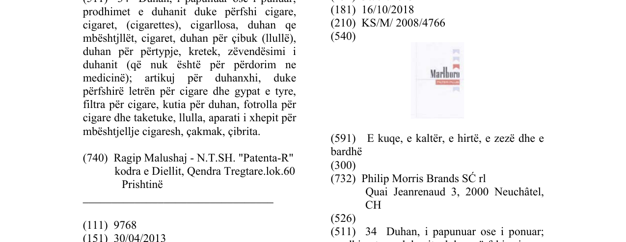 Zëri i markës Marlboro në buletin