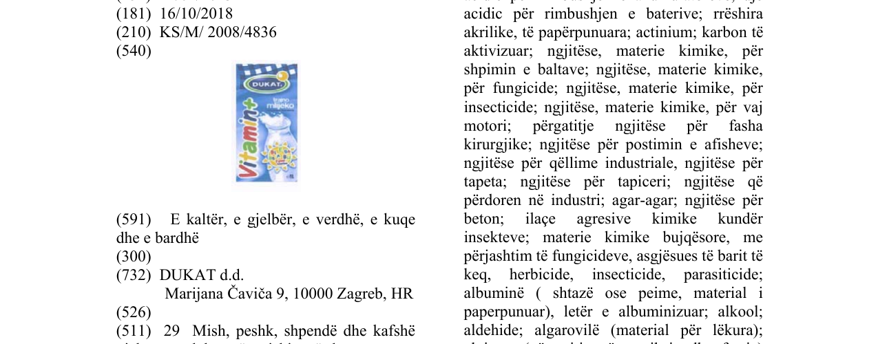 Zëri i markës DUKAT në buletin