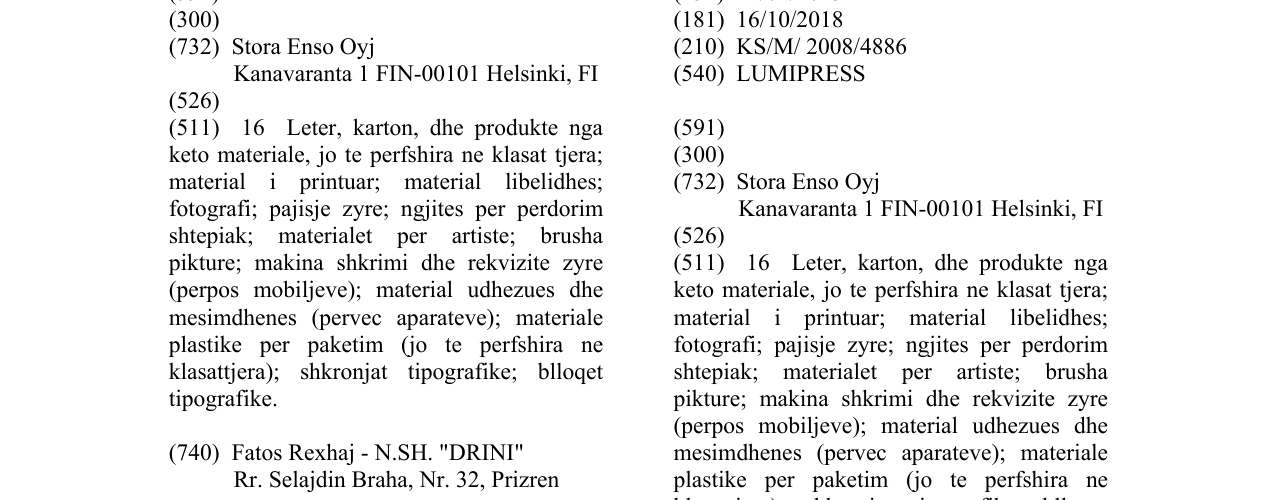 Zëri i markës LUMIPRESS në buletin