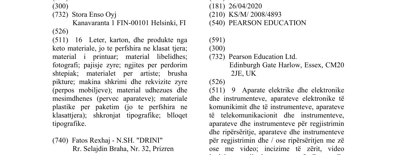 Zëri i markës PEARSON EDUCATION në buletin