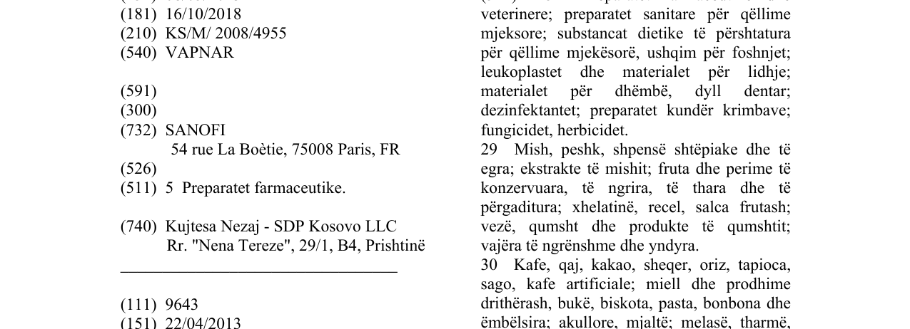 Zëri i markës VAPNAR në buletin